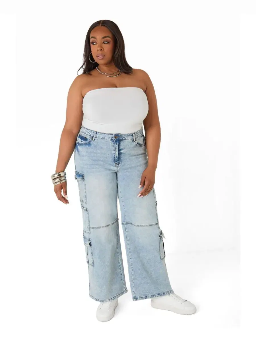Джинсы клеш с карго-карманами Acid Wash Ashley Stewart, Plus Size — изображение 3 из 3, нет цвета