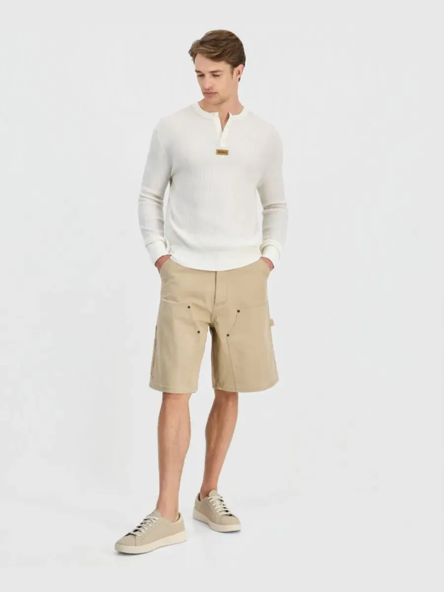 Свитшот-поло с вафельной структурой Stranger Henley Hugo Boss — изображение 2 из 4, белый