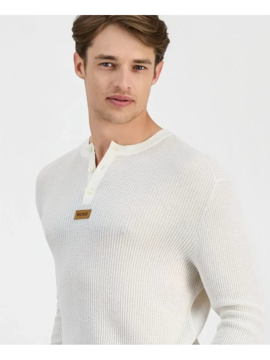 Свитшот-поло с вафельной структурой Stranger Henley Hugo Boss — изображение 3 из 4, белый