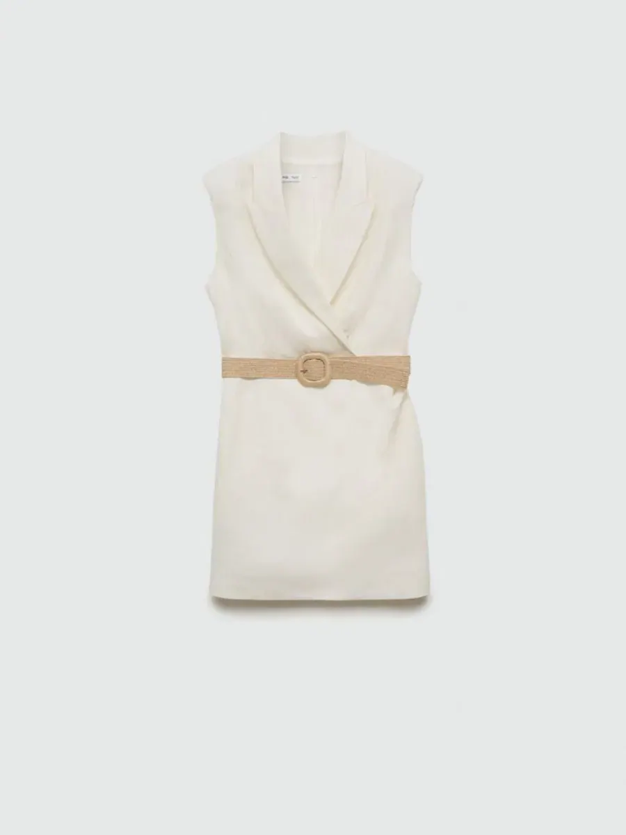 Платье без рукавов с поясом Belt Linen MANGO — изображение 2 из 7, белый