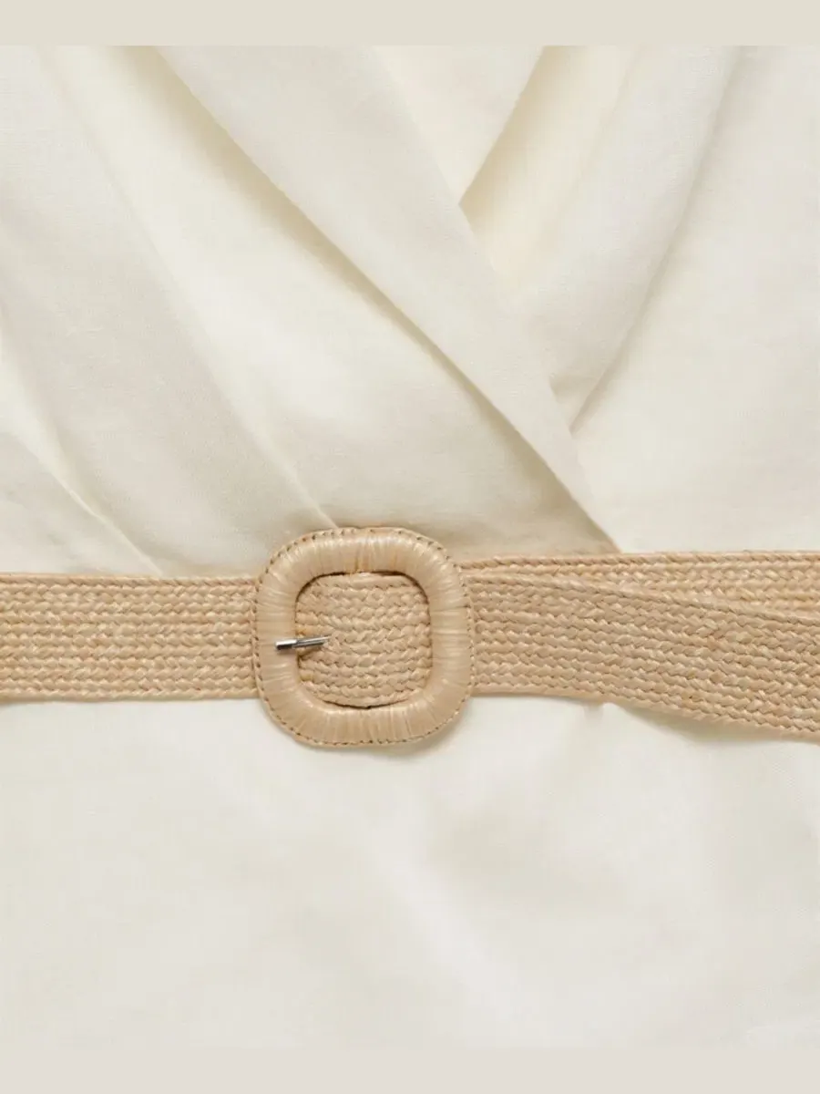 Платье без рукавов с поясом Belt Linen MANGO — изображение 4 из 7, белый