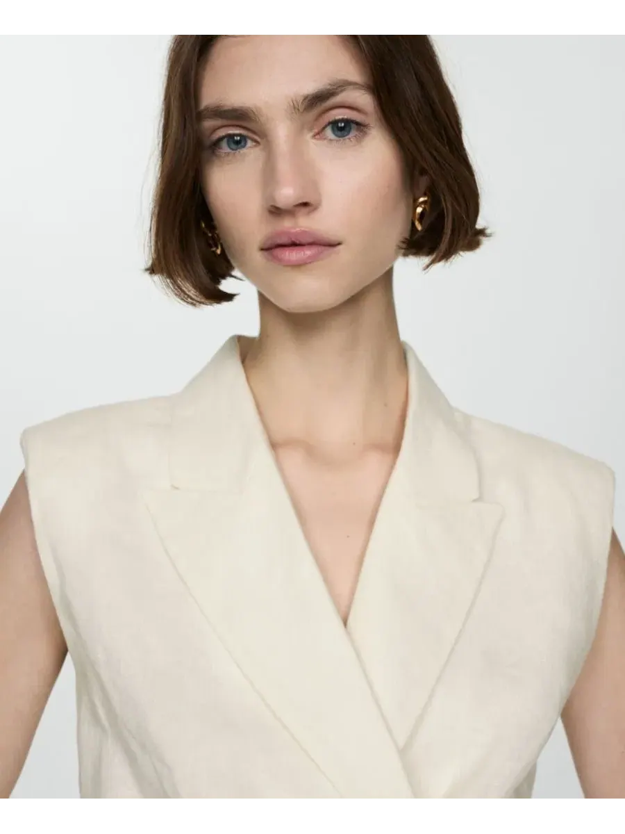 Платье без рукавов с поясом Belt Linen MANGO — изображение 5 из 7, белый
