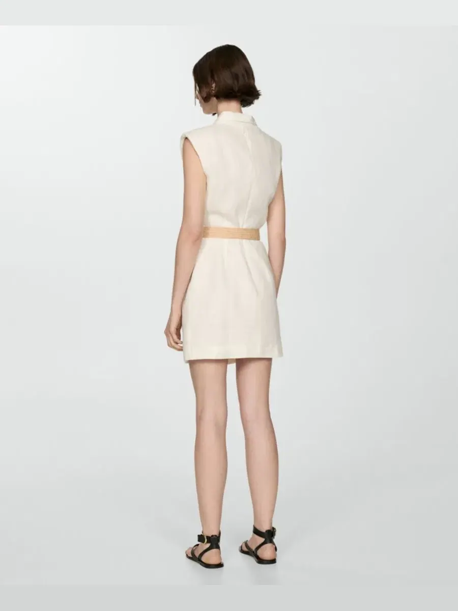 Платье без рукавов с поясом Belt Linen MANGO — изображение 7 из 7, белый