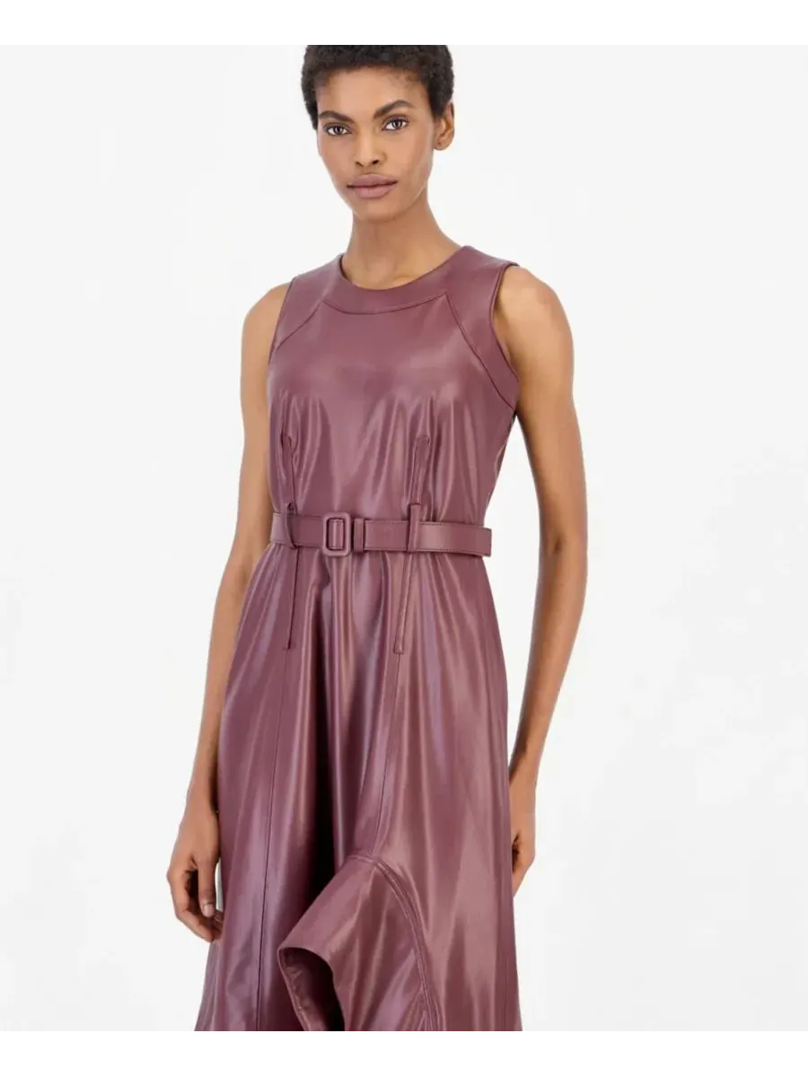 Платье-трапеция с асимметричным кроем без рукавов Anne Klein — изображение 2 из 5, бароло