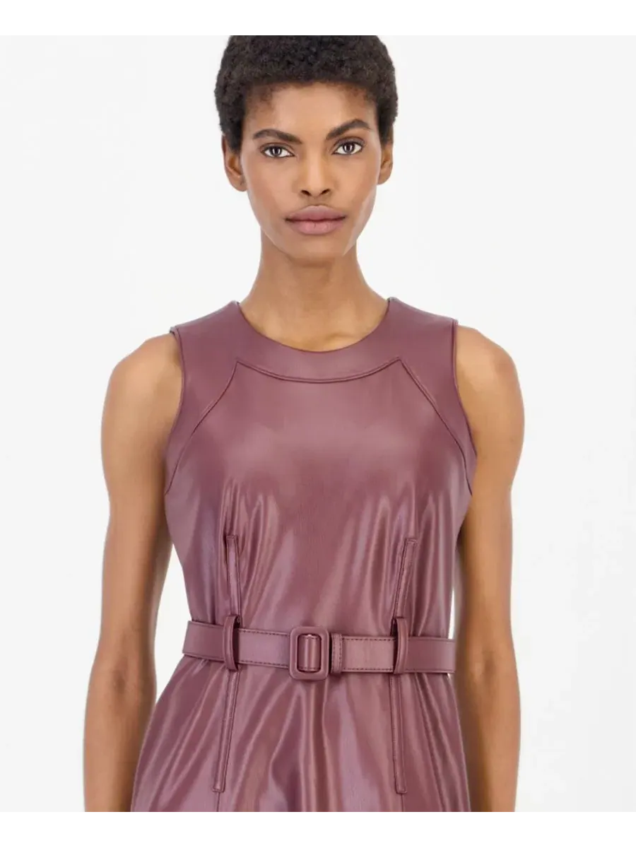 Платье-трапеция с асимметричным кроем без рукавов Anne Klein — изображение 5 из 5, бароло