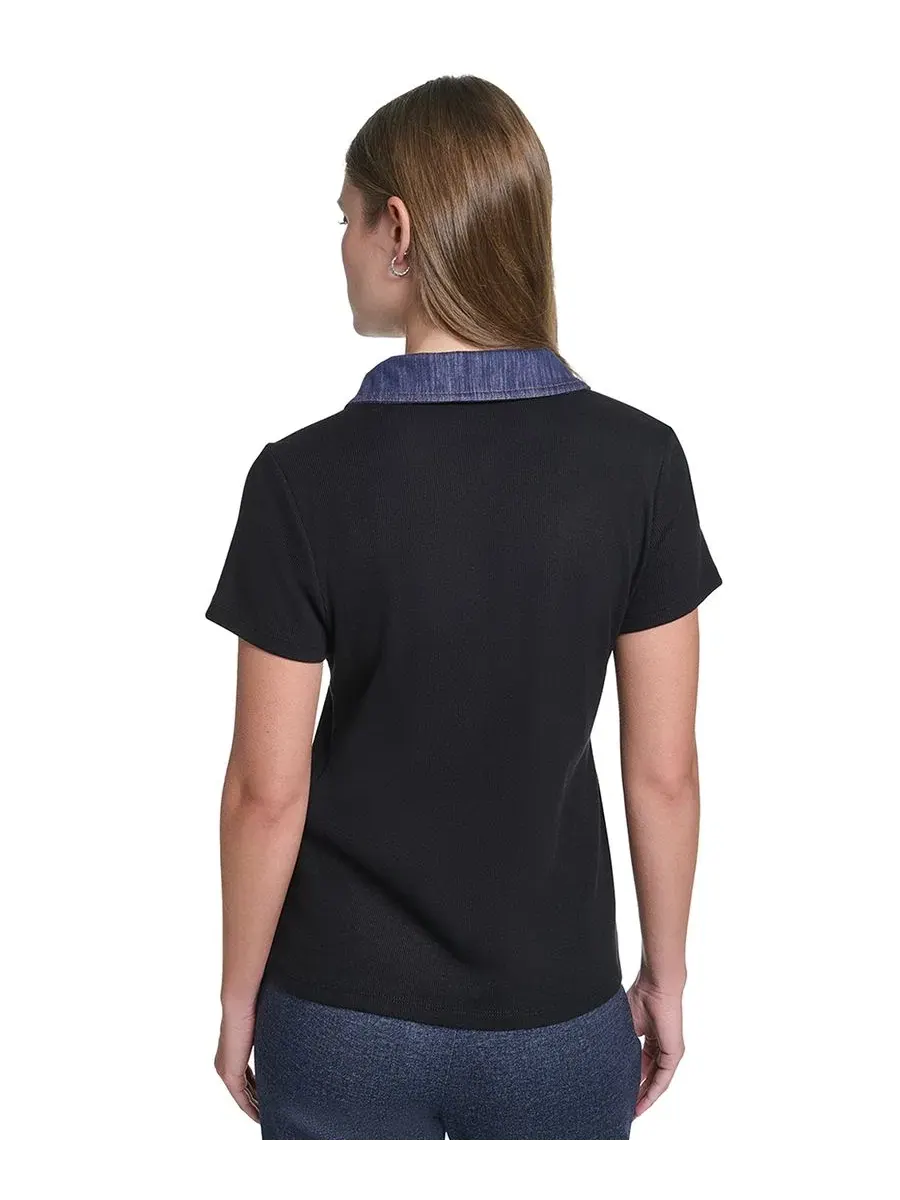 Топ с воротником и коротким рукавом Petite Collared Short-Sleeve Pull-On Top KARL LAGERFELD PARIS — изображение 5 из 7