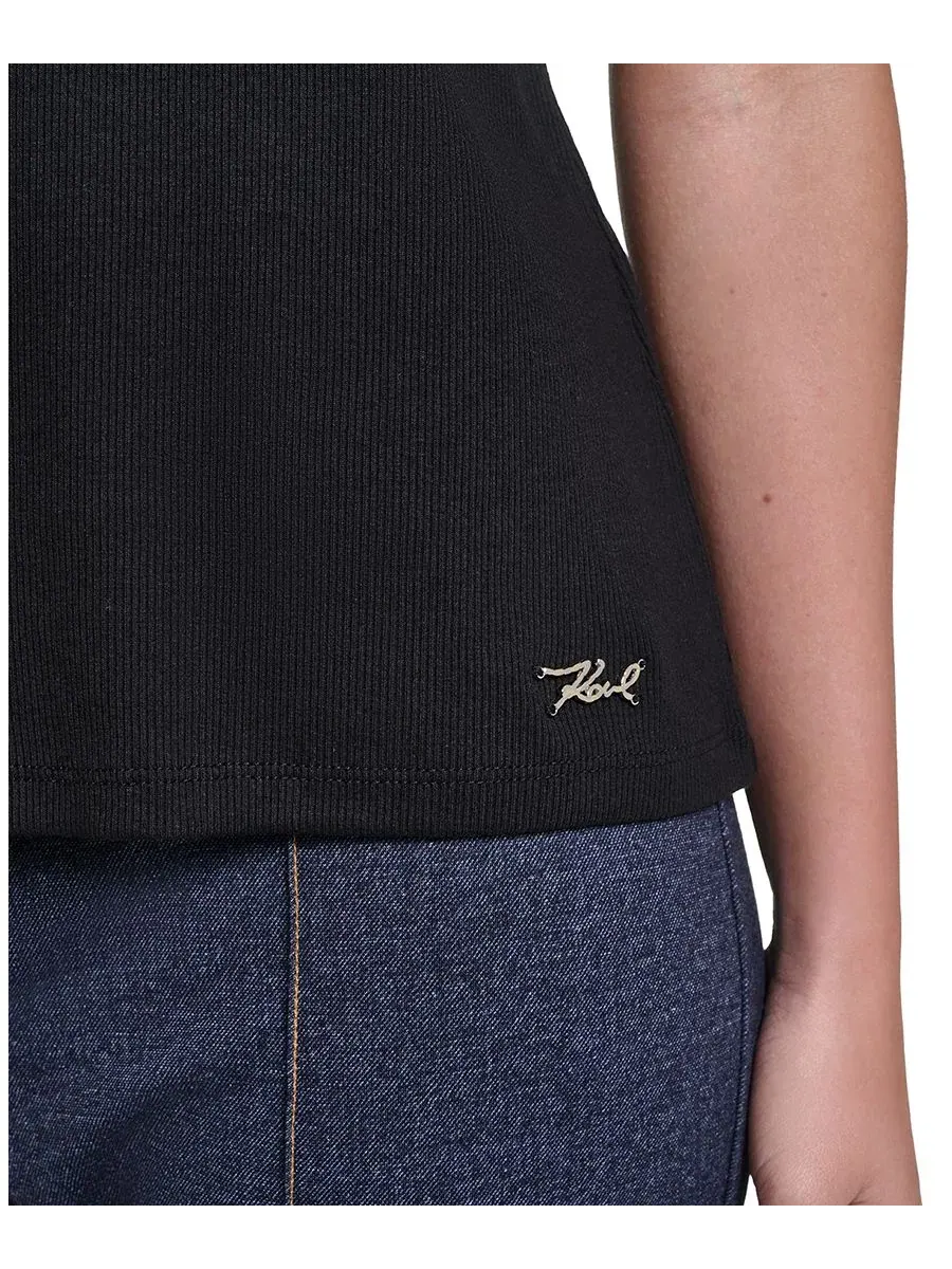 Топ с воротником и коротким рукавом Petite Collared Short-Sleeve Pull-On Top KARL LAGERFELD PARIS — изображение 6 из 7