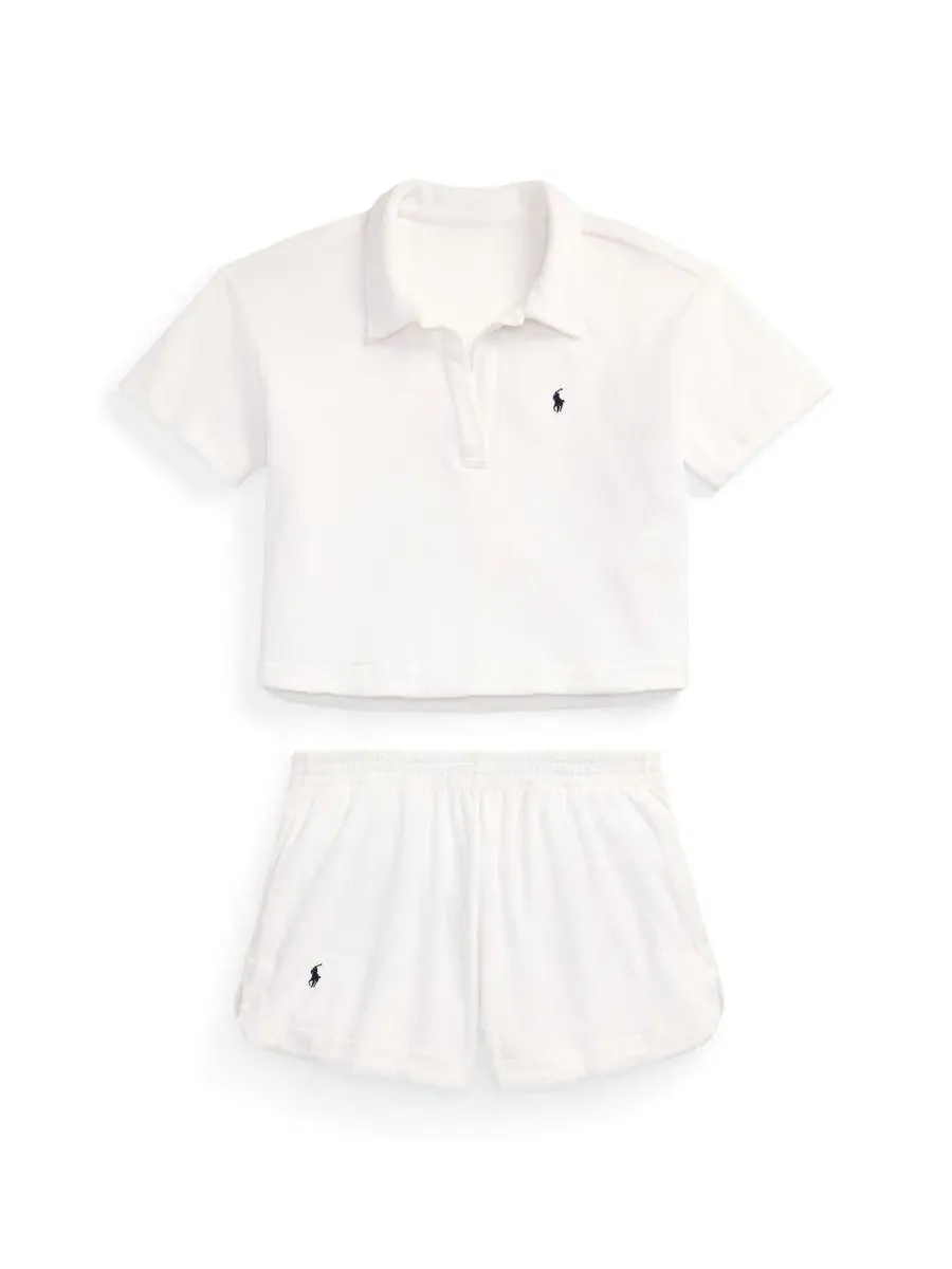 Комплект из футболки-поло и шорт из хлопкового терри Polo Ralph Lauren — изображение 5 из 5, белый