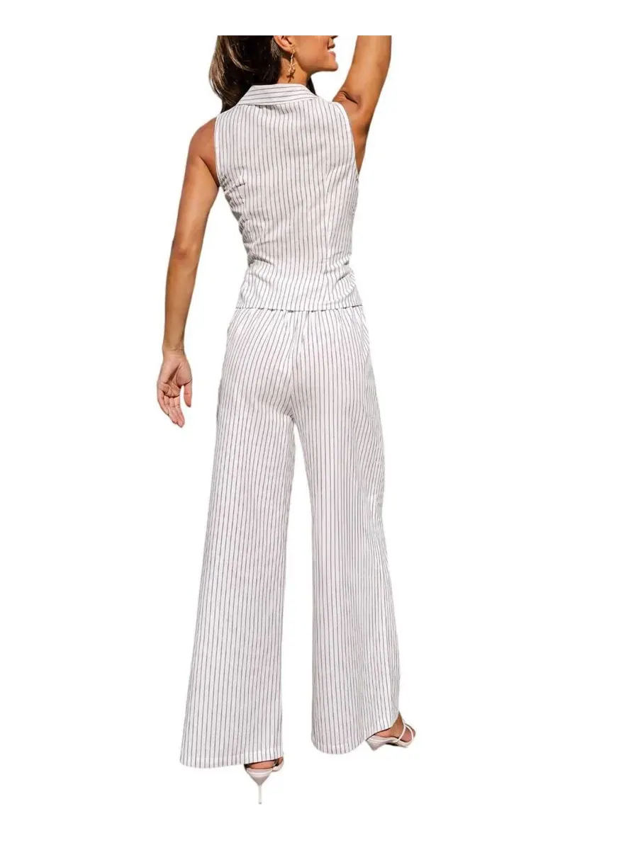 Комплект из топа с пеплумом и широких брюк Soft Bliss Striped Peplum Wide-Leg Top and Pants Set — изображение 2 из 3, черный