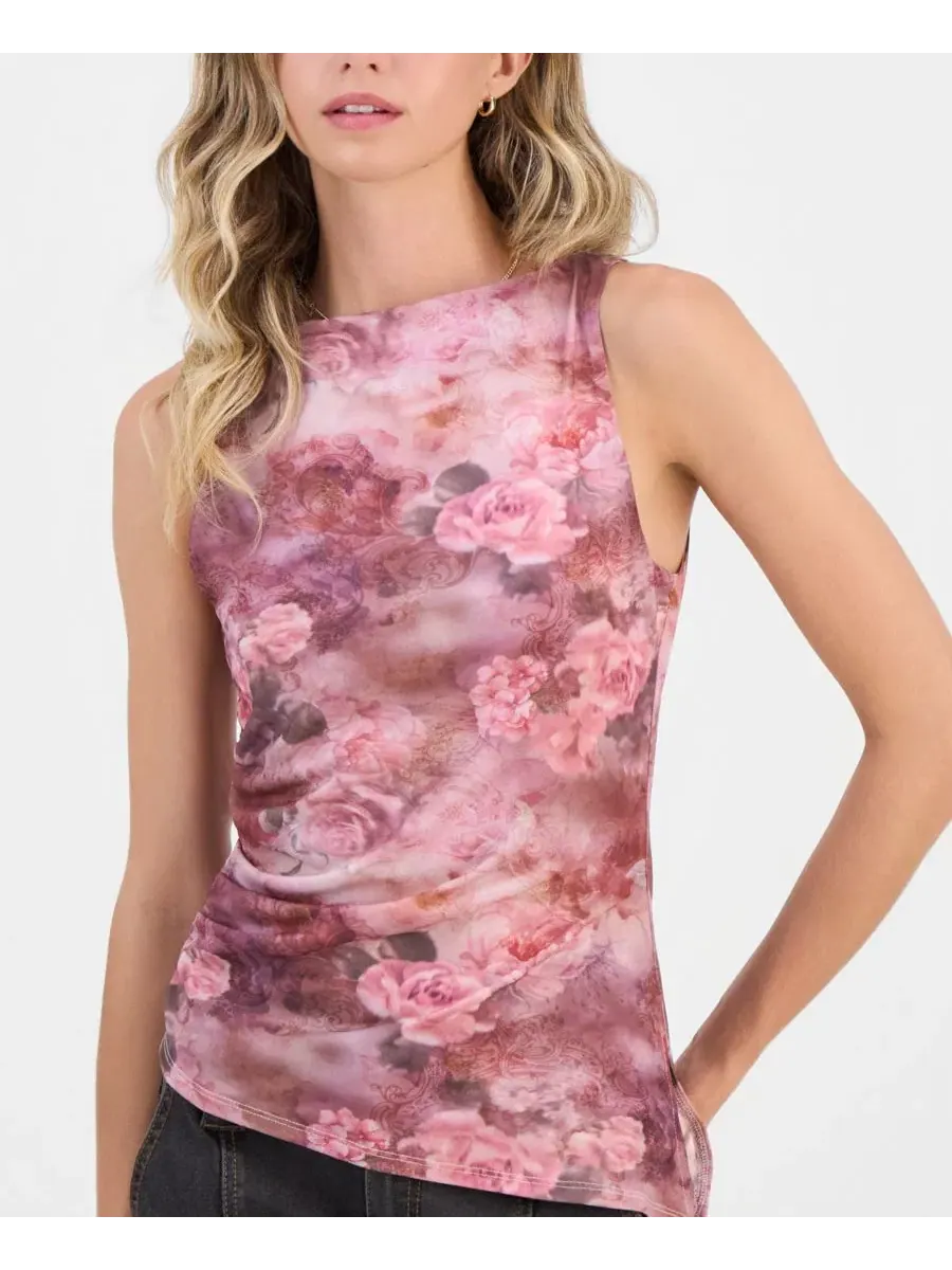 Топ с асимметричным низом из сетки с принтом, модель Printed Mesh Asymmetrical-Hem Tank Madden — изображение 2 из 3