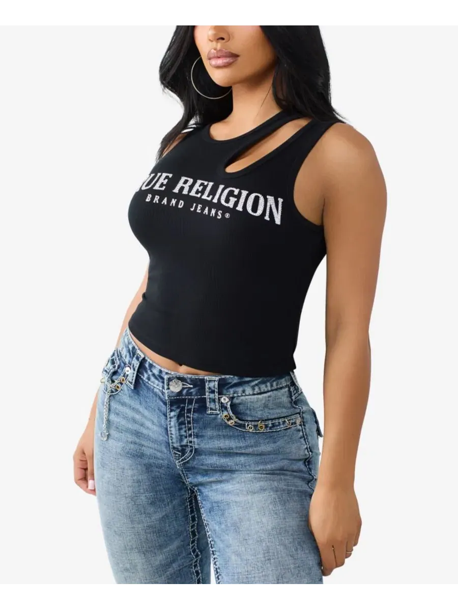 Топ с кристаллами и вырезами True Religion — изображение 3 из 4, черный