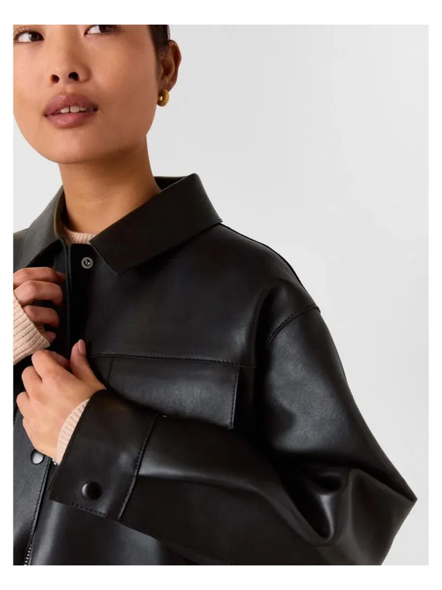 Женская куртка из искусственной кожи Clean Bonded Leather Jacket Whistles — изображение 6 из 8, черный