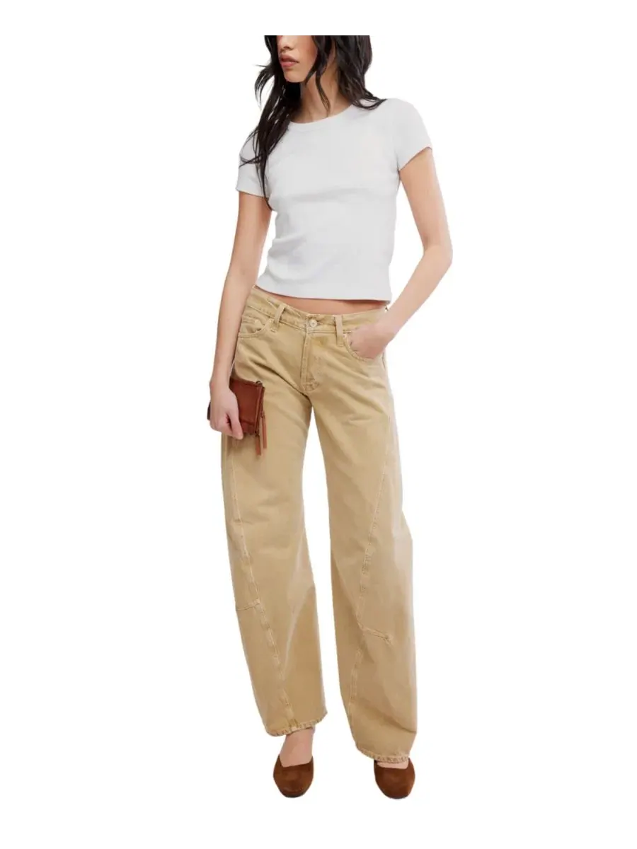 Джинсы с заниженной посадкой и швом-скруткой Fable Twisted Seam Jeans Free People — изображение 5 из 9, овсяный