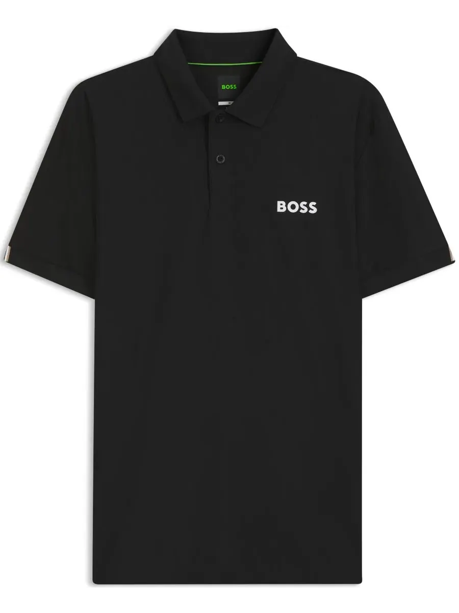 Поло с коротким рукавом и принтом BOSS by Four-Way Stretch Stripe-Jersey Slim-Fit Hugo Boss — изображение 2 из 5, черный
