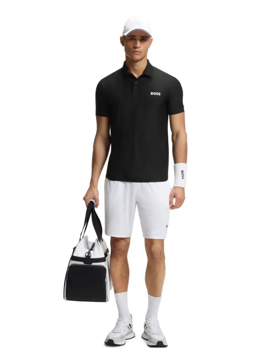 Поло с коротким рукавом и принтом BOSS by Four-Way Stretch Stripe-Jersey Slim-Fit Hugo Boss — изображение 4 из 5, черный