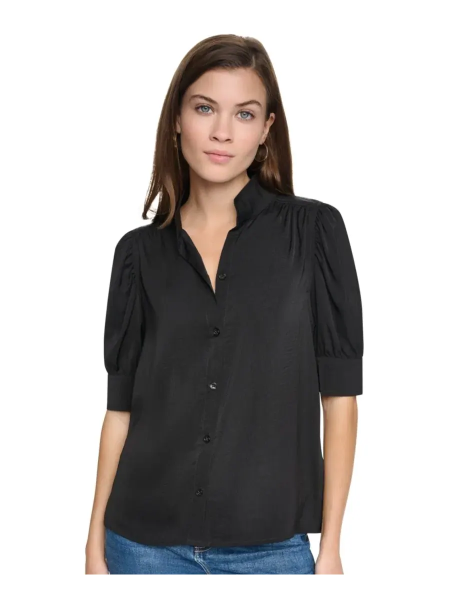 Блузка с воротником-стойкой и рукавами-фонариками Petite Puff-Sleeve Button-Front Shirt DKNY Jeans — изображение 1 из 8