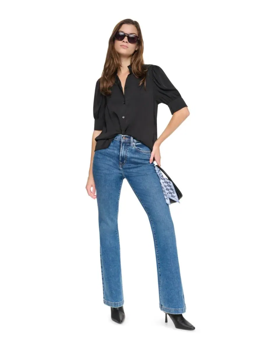 Блузка с воротником-стойкой и рукавами-фонариками Petite Puff-Sleeve Button-Front Shirt DKNY Jeans — изображение 2 из 8