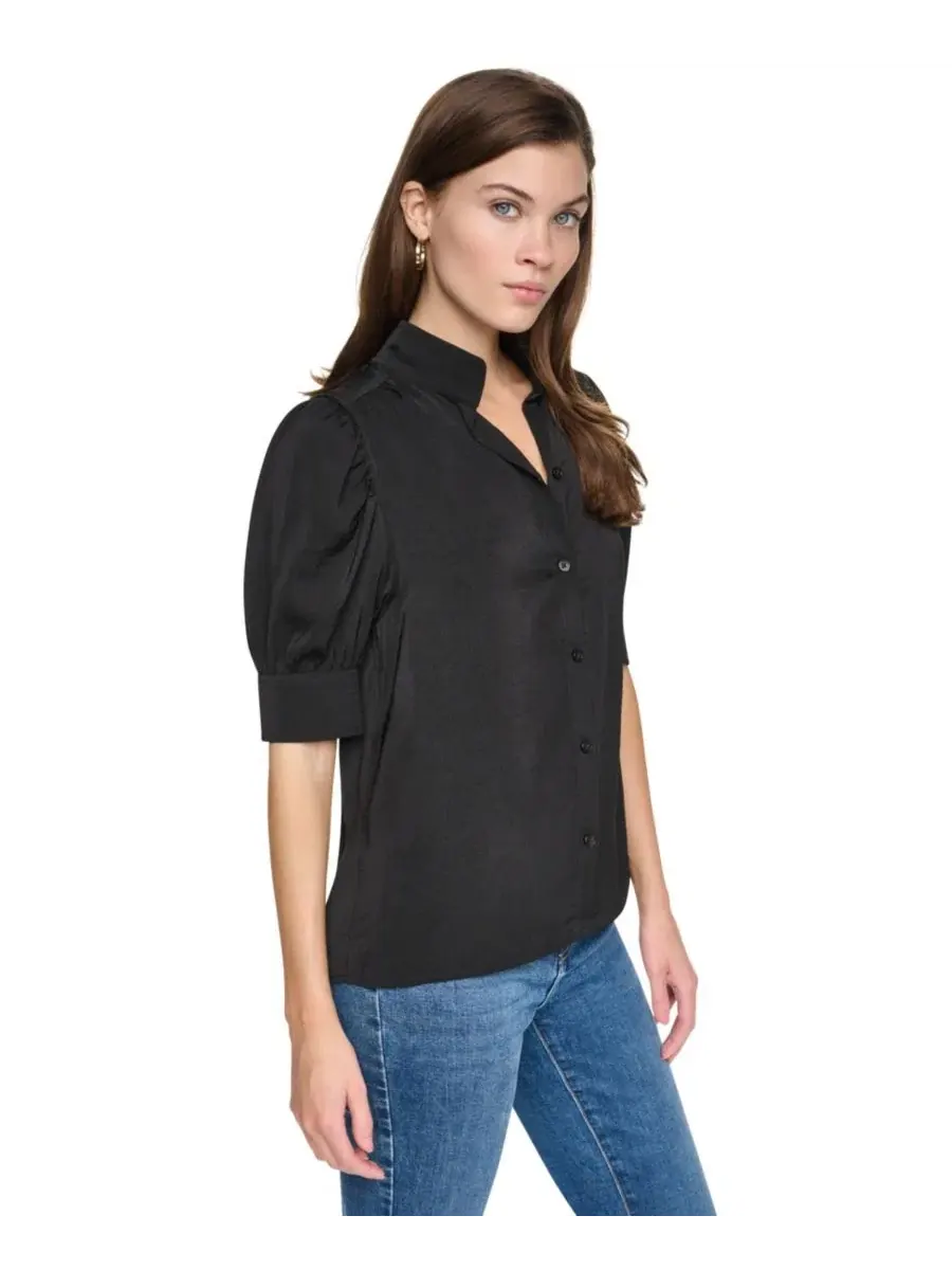 Блузка с воротником-стойкой и рукавами-фонариками Petite Puff-Sleeve Button-Front Shirt DKNY Jeans — изображение 3 из 8