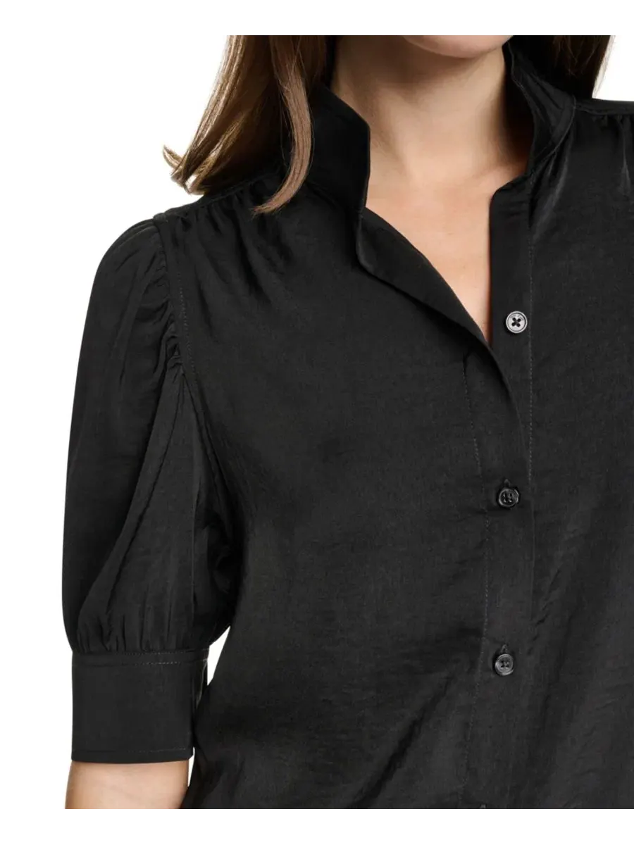 Блузка с воротником-стойкой и рукавами-фонариками Petite Puff-Sleeve Button-Front Shirt DKNY Jeans — изображение 4 из 8