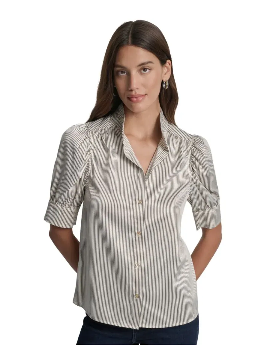Блузка с воротником-стойкой и рукавами-фонариками Petite Puff-Sleeve Button-Front Shirt DKNY Jeans