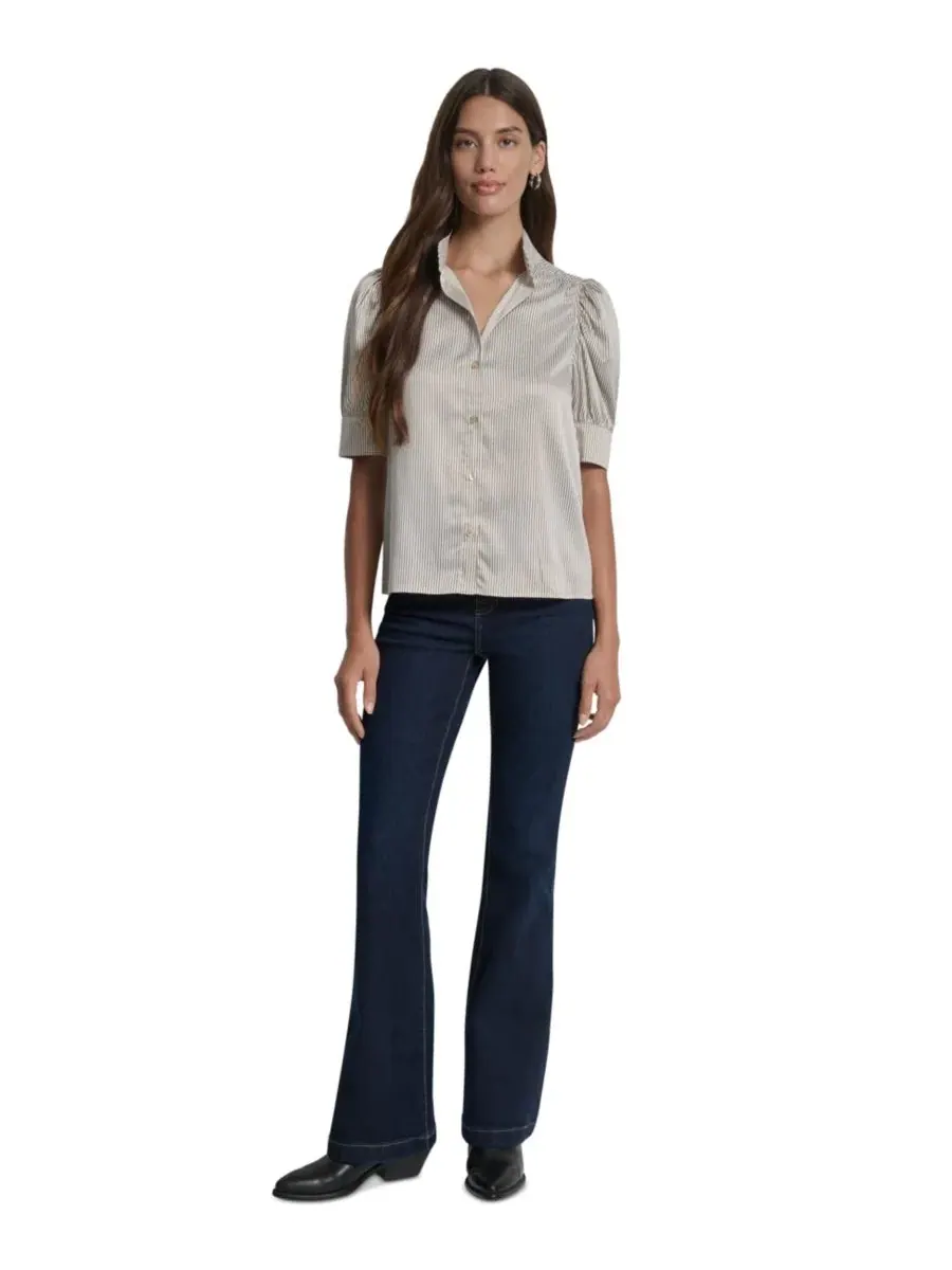 Блузка с воротником-стойкой и рукавами-фонариками Petite Puff-Sleeve Button-Front Shirt DKNY Jeans — изображение 2 из 6