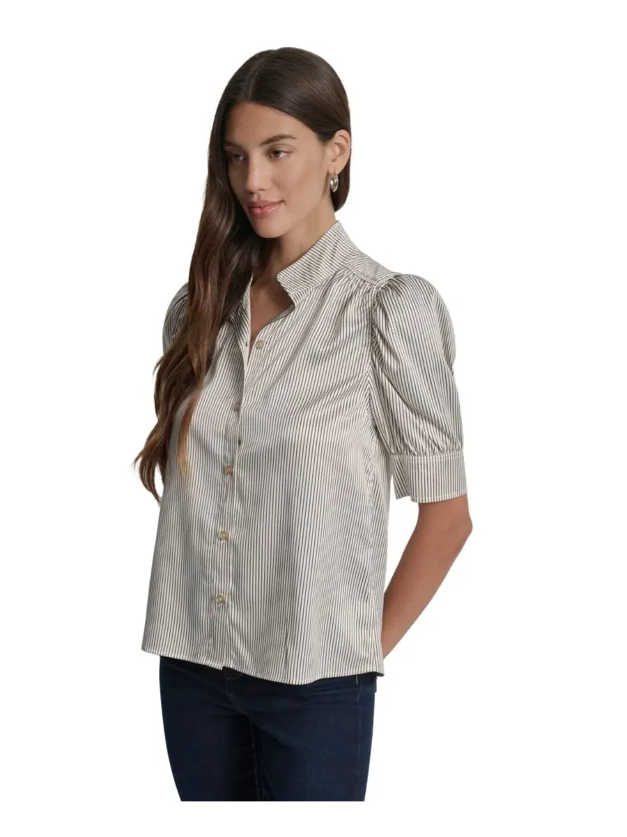 Блузка с воротником-стойкой и рукавами-фонариками Petite Puff-Sleeve Button-Front Shirt DKNY Jeans — изображение 4 из 6