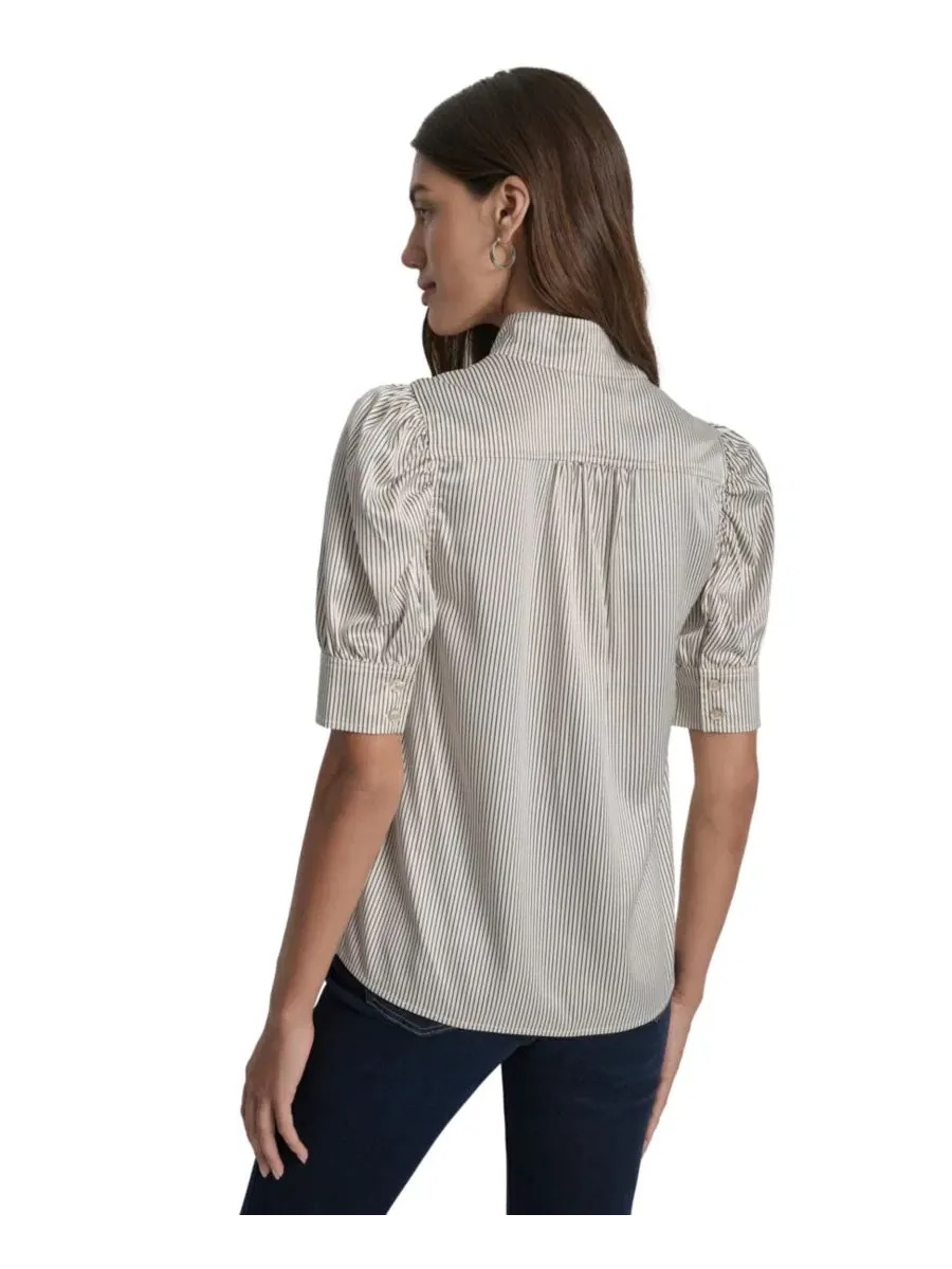 Блузка с воротником-стойкой и рукавами-фонариками Petite Puff-Sleeve Button-Front Shirt DKNY Jeans — изображение 5 из 6