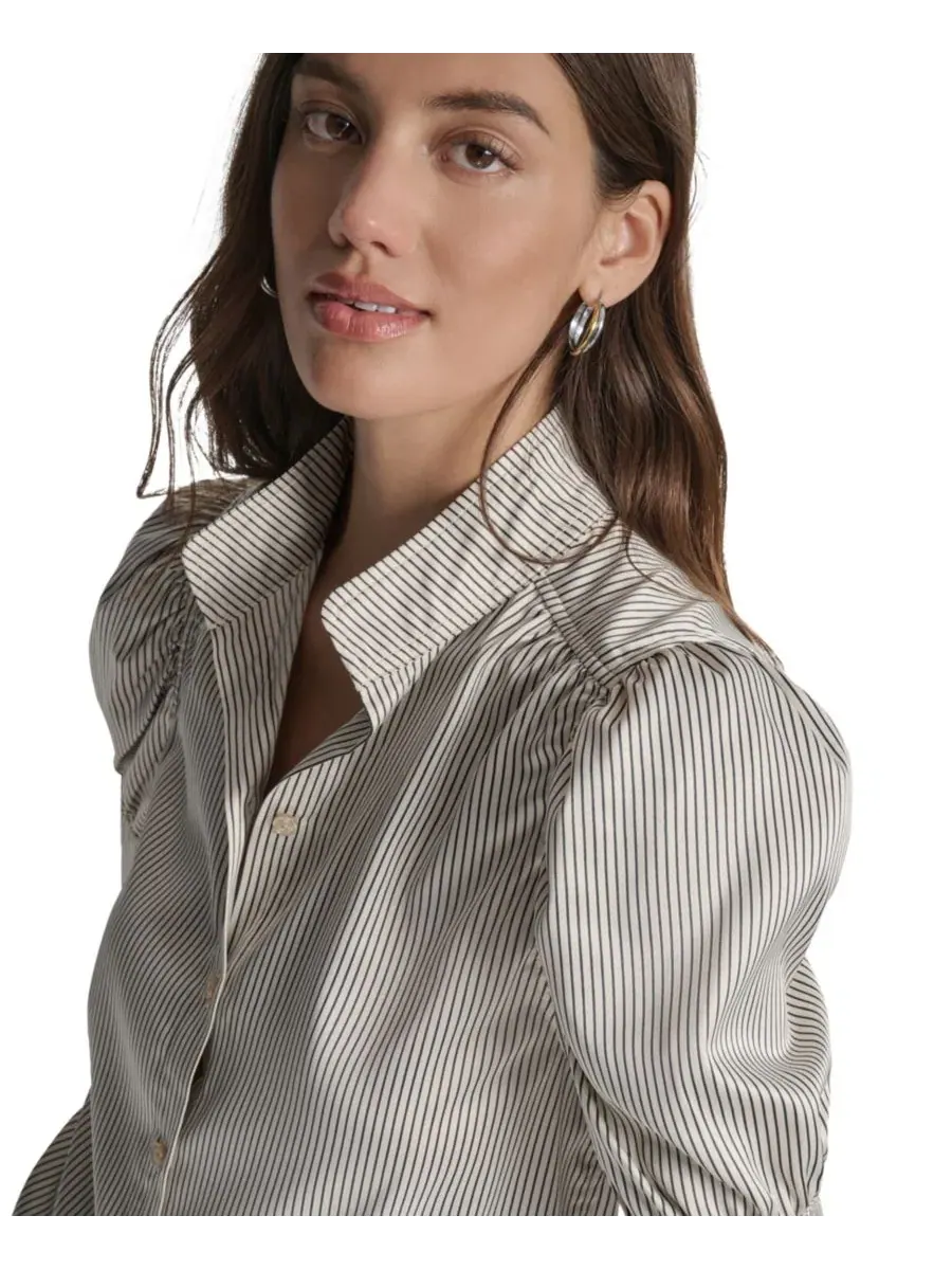 Блузка с воротником-стойкой и рукавами-фонариками Petite Puff-Sleeve Button-Front Shirt DKNY Jeans — изображение 6 из 6
