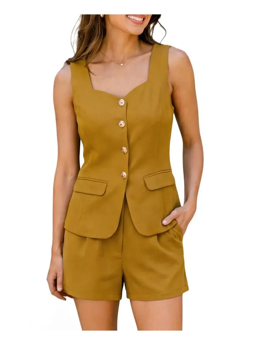 Женский костюм-двойка без рукавов с квадратным вырезом Gentle Tailored Vest Short Co-Ord Cupshe