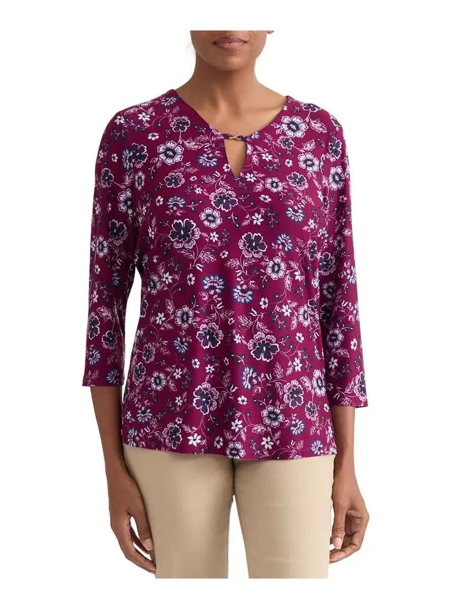 Блуза с цветочным принтом и вырезом с ключицей, модель Jones New York