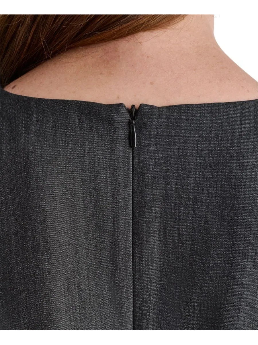 Платье-мини из денима с V-образным вырезом и рукавом 3/4 BCBG — изображение 6 из 7, черный