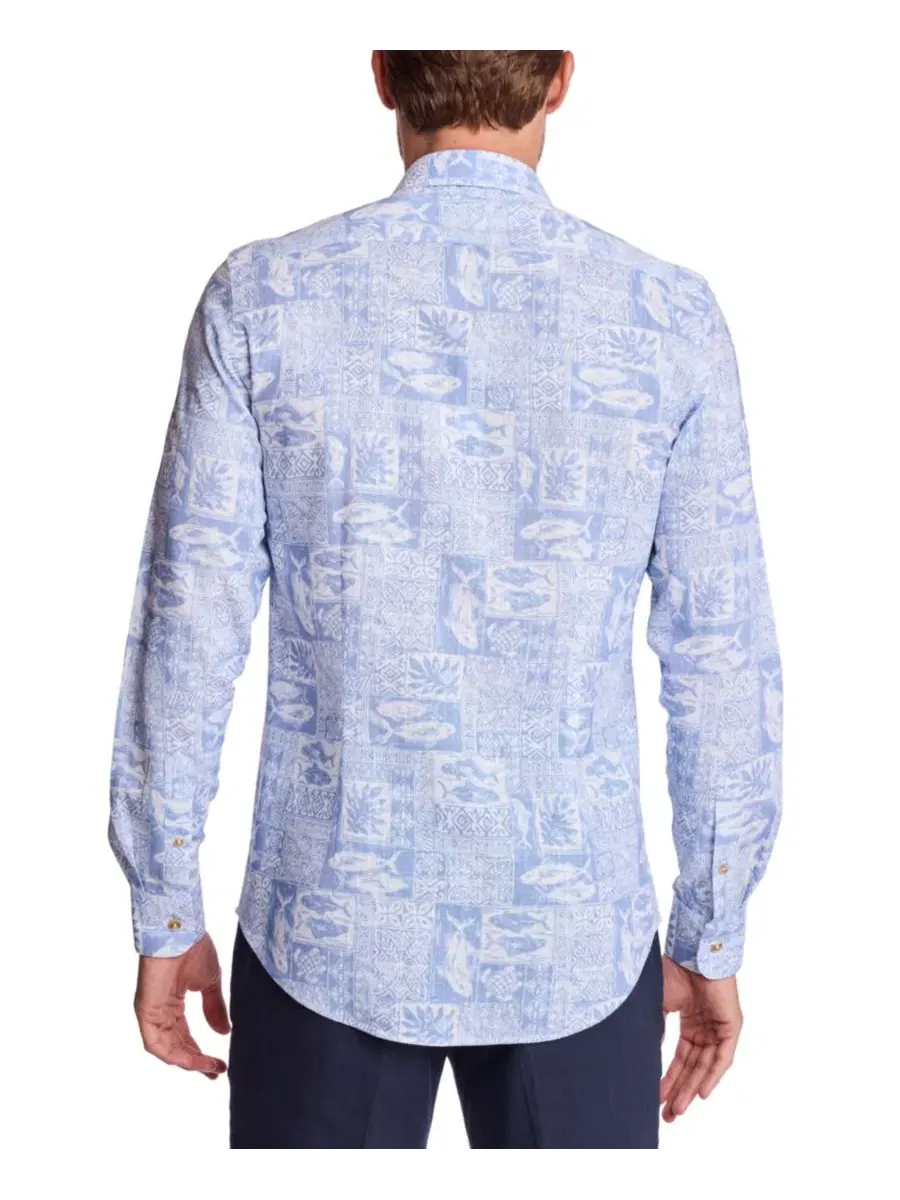 Мужская рубашка с острым воротником и длинным рукавом Parker Paisley & Gray — изображение 4 из 4, синий