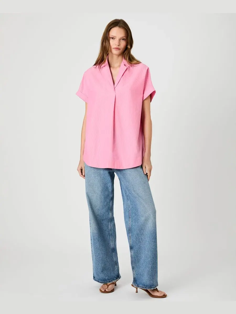 Рубашка-поло с воротником и V-образным вырезом Rhodes Poplin Ticking Striped Popover French — изображение 2 из 6, розовый