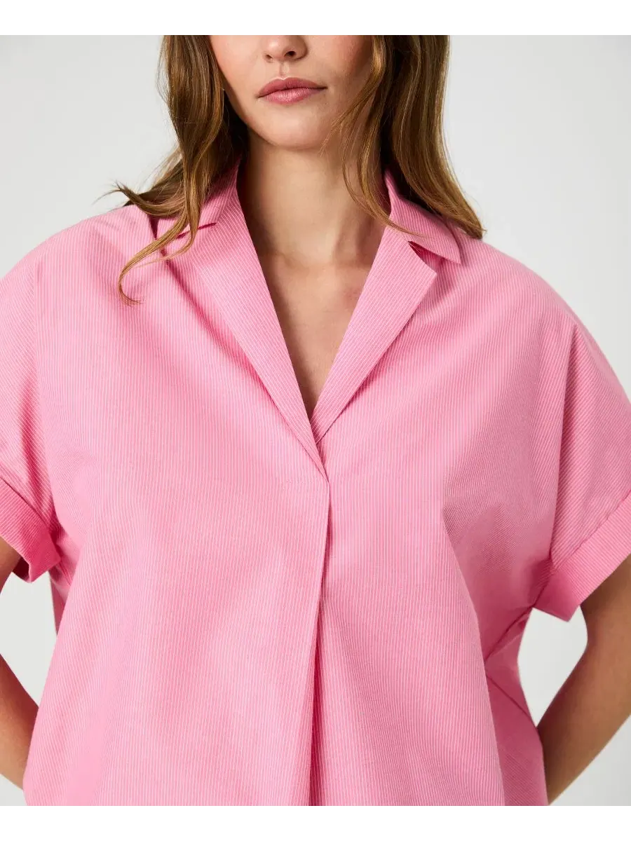 Рубашка-поло с воротником и V-образным вырезом Rhodes Poplin Ticking Striped Popover French — изображение 5 из 6, розовый