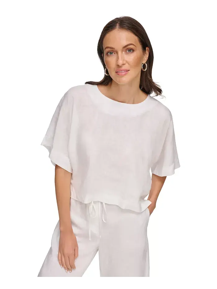 Льняная блуза с рукавом реглан и коротким рукавом DKNY