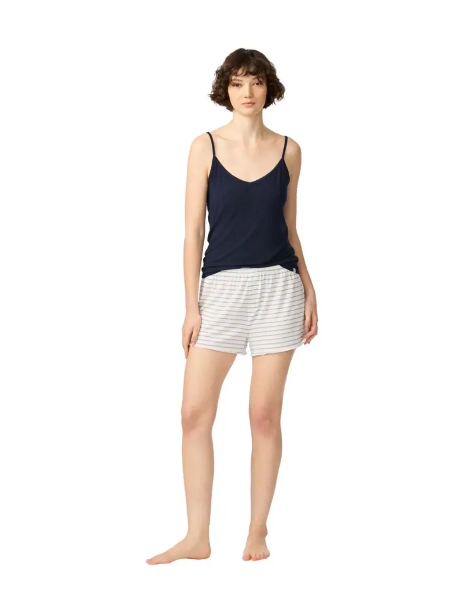 Шорты женские с эластичным поясом Blue Stripe GAP — изображение 2 из 5, синий