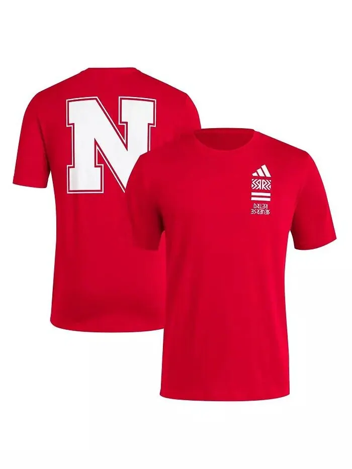 Мужская футболка Scarlet Nebraska Huskers Reverse Retro Baseball 2 Hit Adidas — изображение 1 из 3, алый