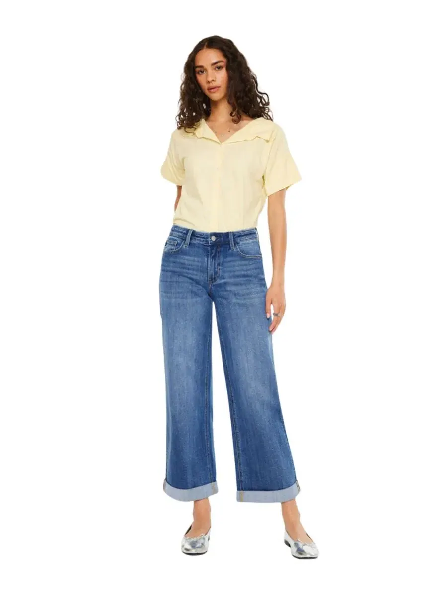 Женские джинсы с высокой посадкой и широкими штанинами Reyna Essentials High Rise Wide Leg KanCan — изображение 4 из 7