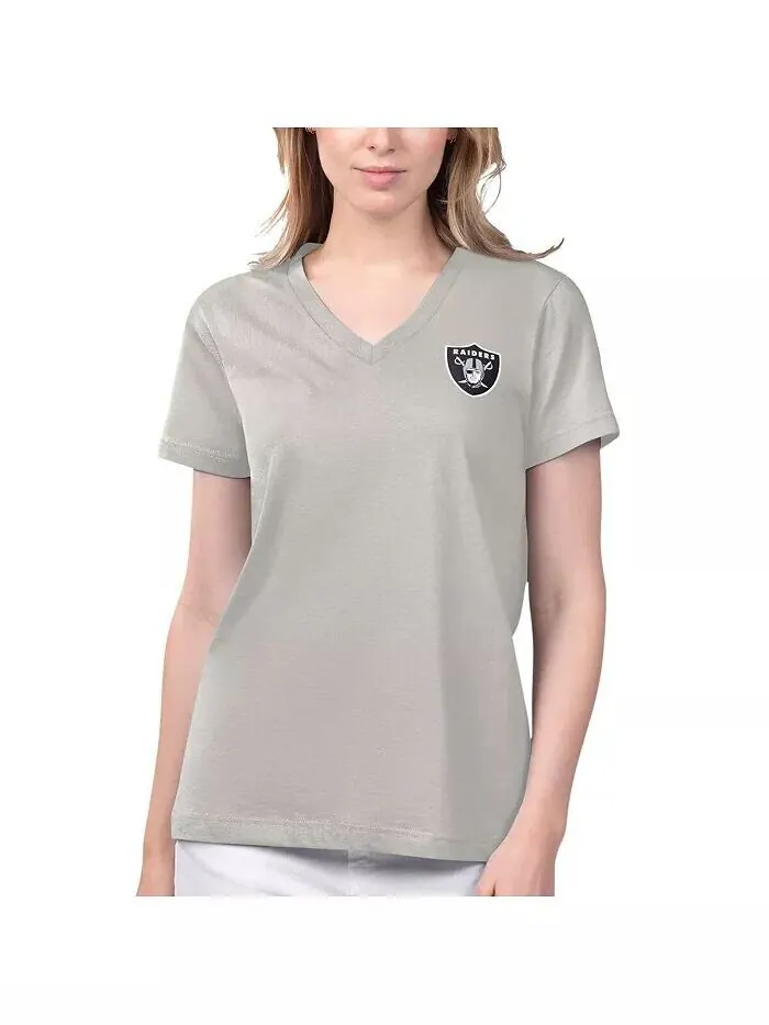 Женская серая футболка с v-образным вырезом Las Vegas Raiders Game Time Margaritaville — серый