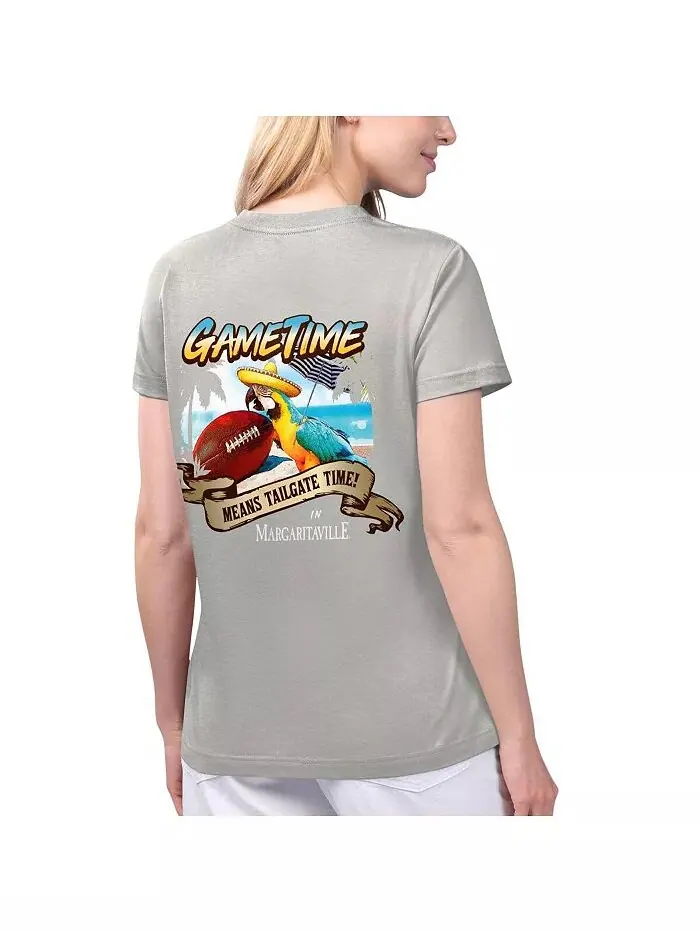 Женская серая футболка Las Vegas Raiders Game Time с V-образным вырезом Margaritaville — изображение 2 из 2