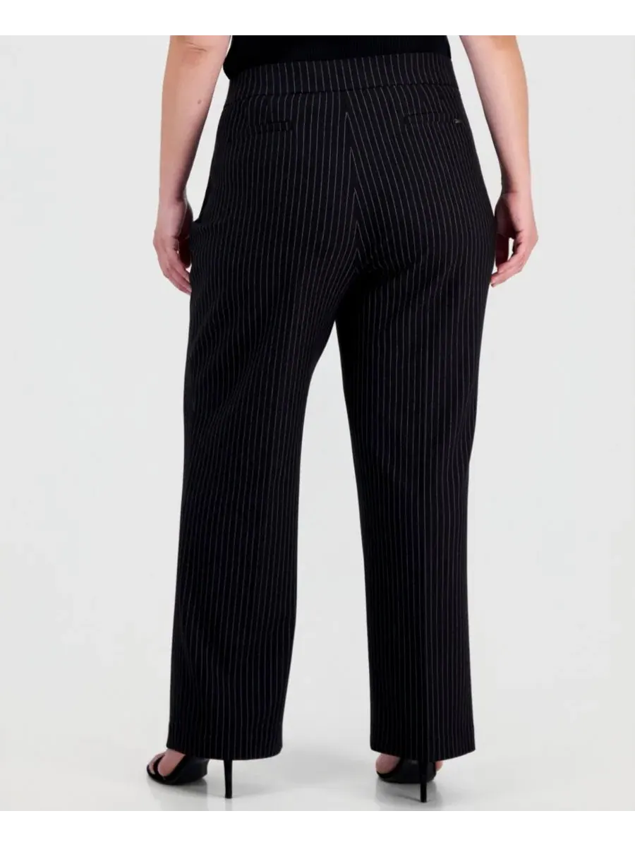 Брюки прямого кроя с защипами Anne Klein — изображение 3 из 4, черный/белый