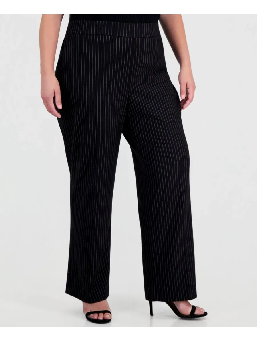 Брюки прямого кроя с защипами Anne Klein — изображение 4 из 4, черный/белый