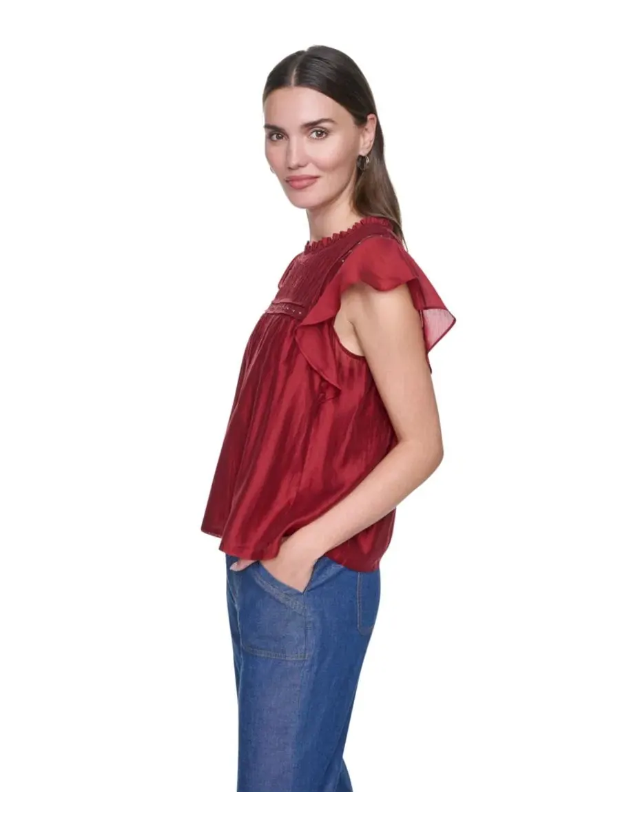 Блуза с застрочками и стразами DKNY — изображение 3 из 7, красный
