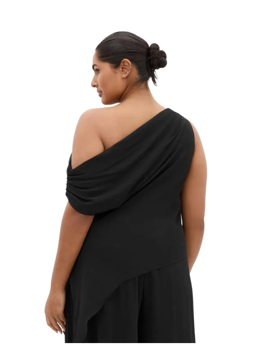 Блуза офф-шолдер с асимметричным подолом Skyla Plus Size, City Chic — изображение 2 из 5, черный