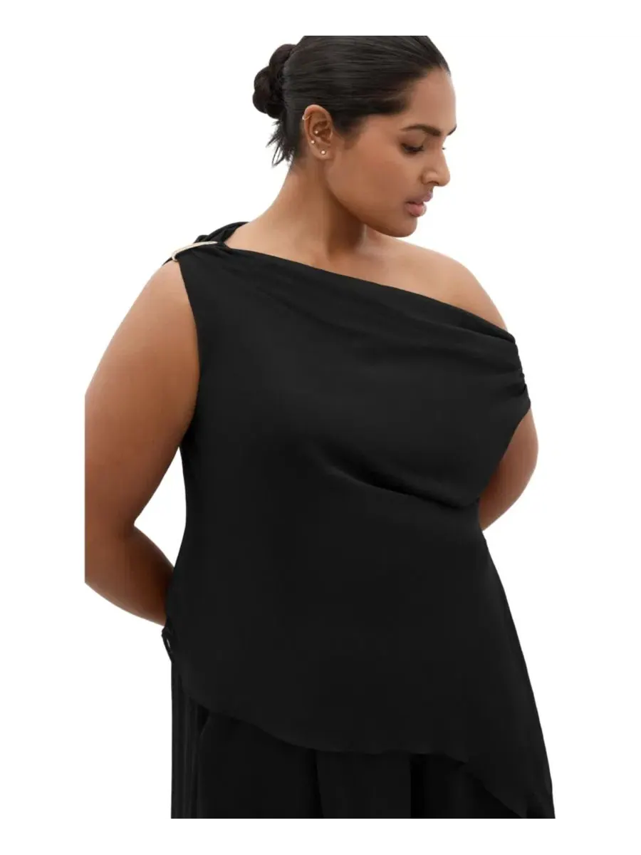 Блуза офф-шолдер с асимметричным подолом Skyla Plus Size, City Chic — изображение 3 из 5, черный