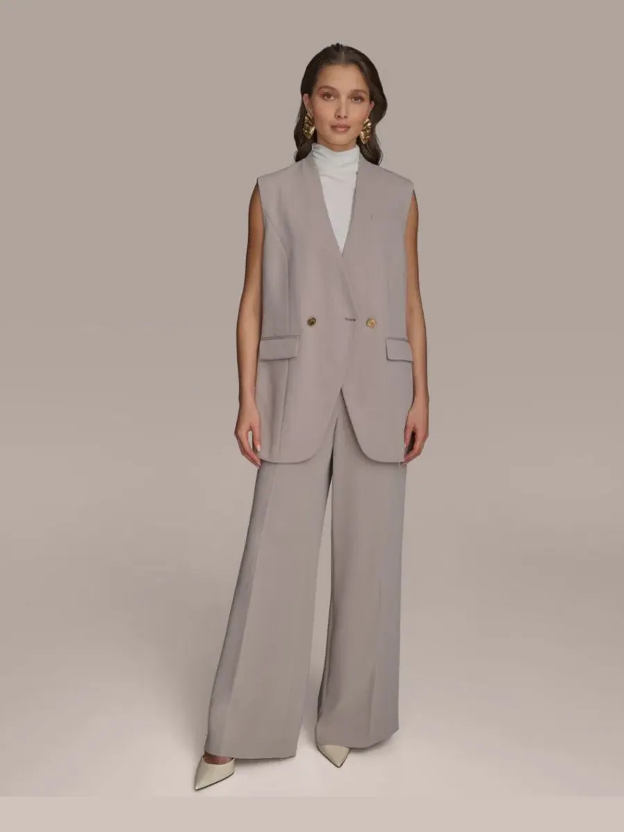 Жилет без рукавов с V-образным вырезом Donna Karan New York — изображение 2 из 9, кремовый