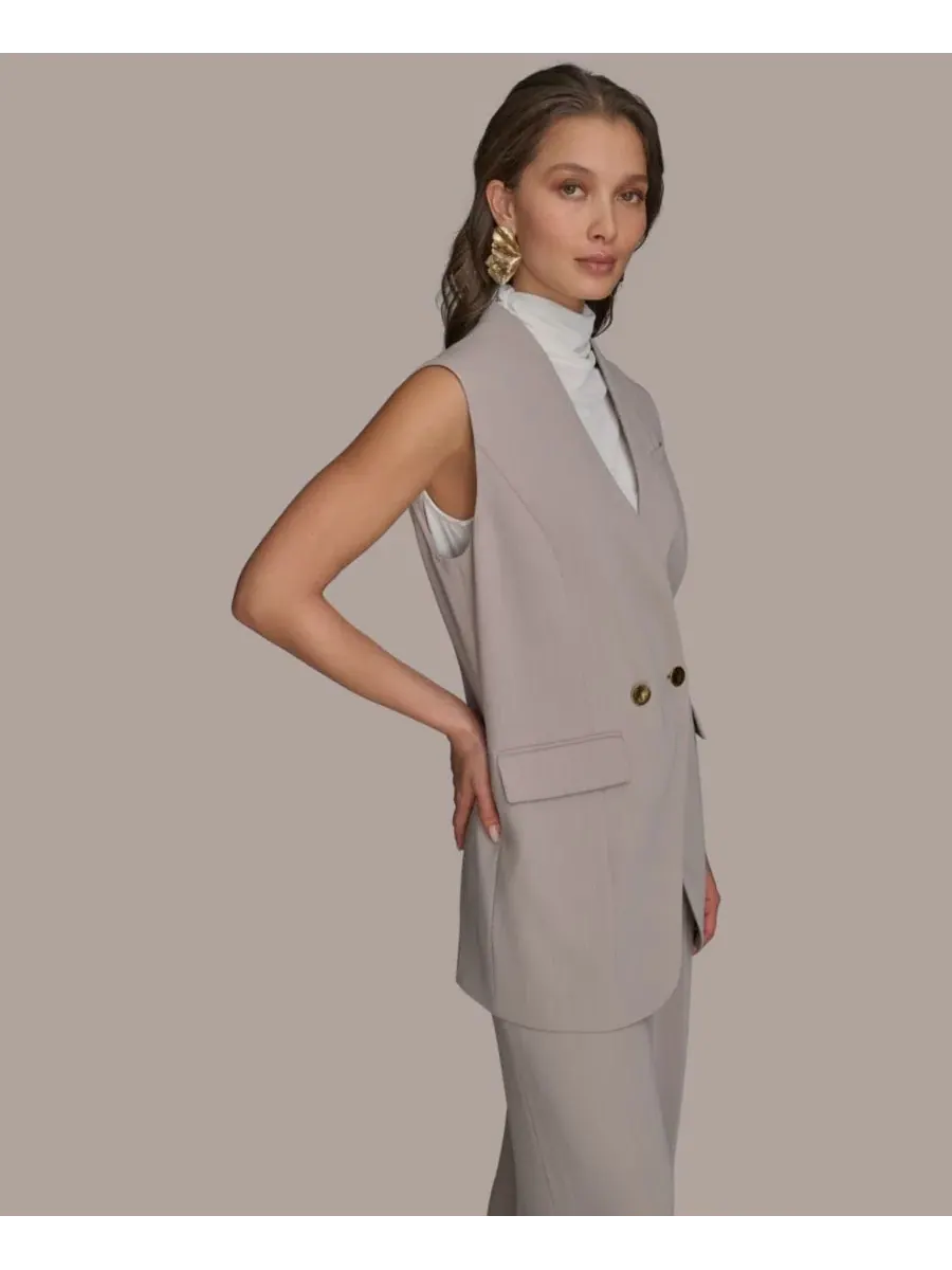 Жилет без рукавов с V-образным вырезом Donna Karan New York — изображение 3 из 9, кремовый