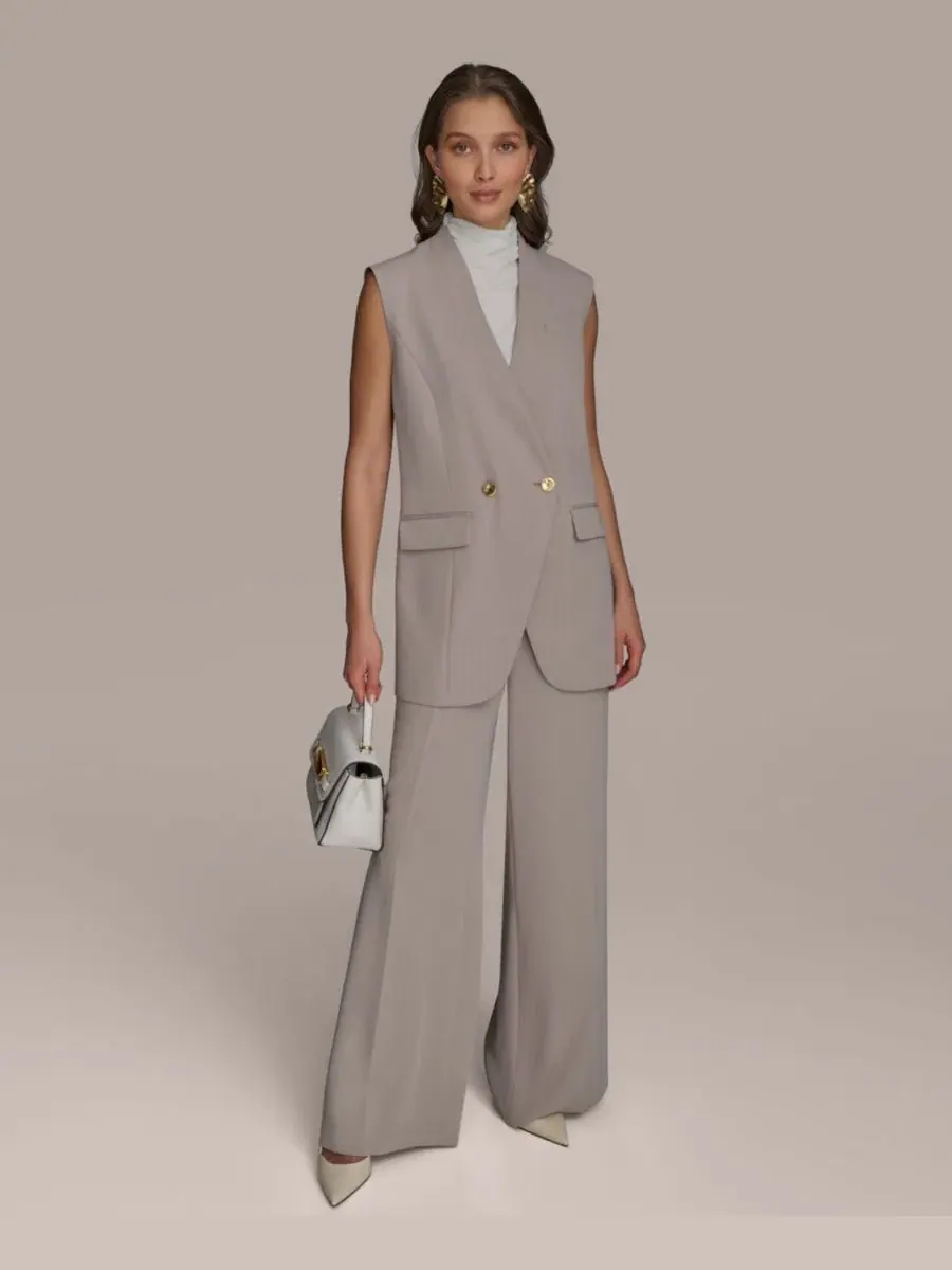Жилет без рукавов с V-образным вырезом Donna Karan New York — изображение 6 из 9, кремовый