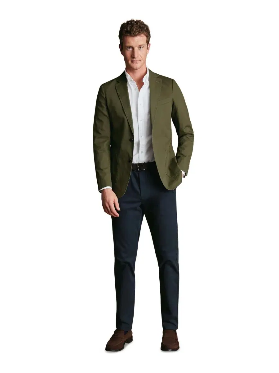 Пиджак с хлопковым стрейчем Slim Fit Charles Tyrwhitt — изображение 2 из 5, оливковый зеленый