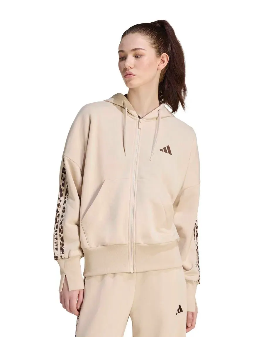 Женская куртка-худи с капюшоном, принт animal print, 3-Stripes adidas
